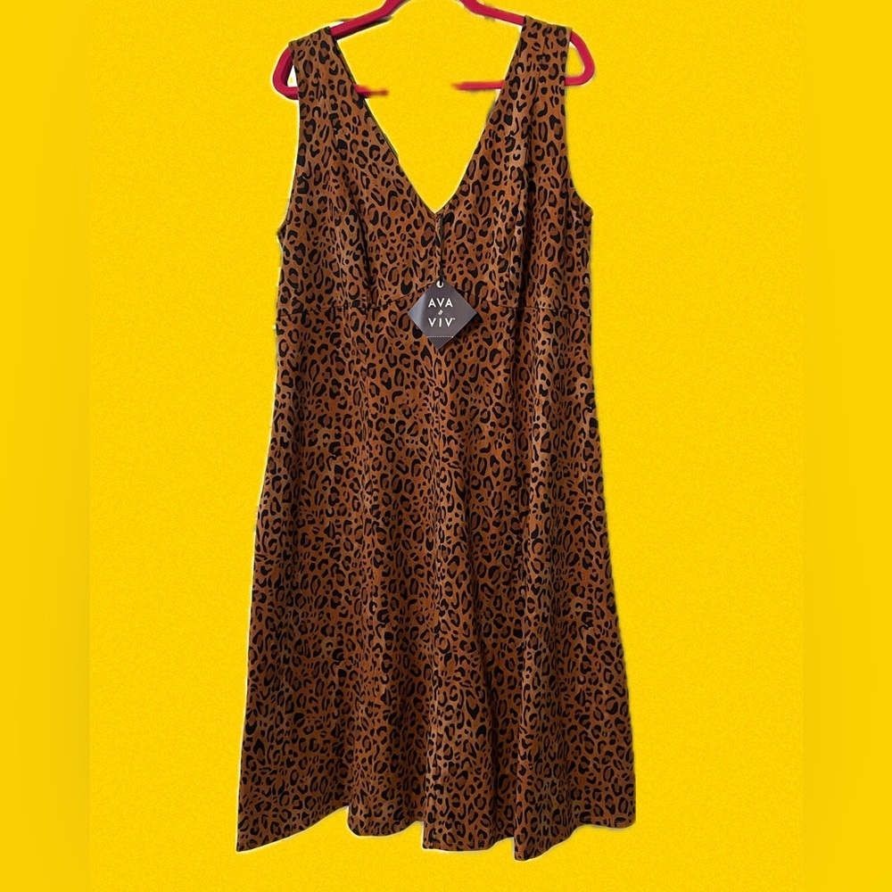 1X 🤎 Ava & Viv Women's Brown Leopard Print Dress